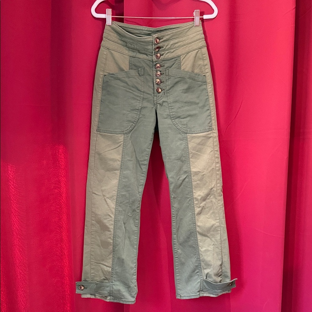 Veronica Beard High-Waisted Green Button-Up Women Marley convertible Jeans